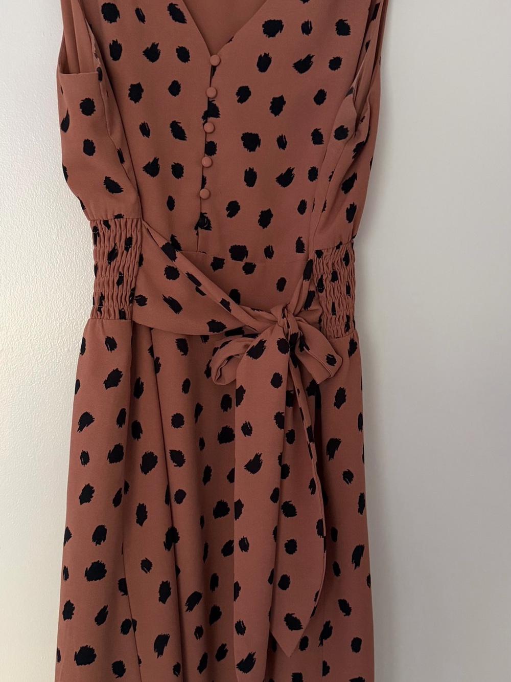 Stitch Fix- Sleeveless Rust Polka Dot Tie-Waist Dress